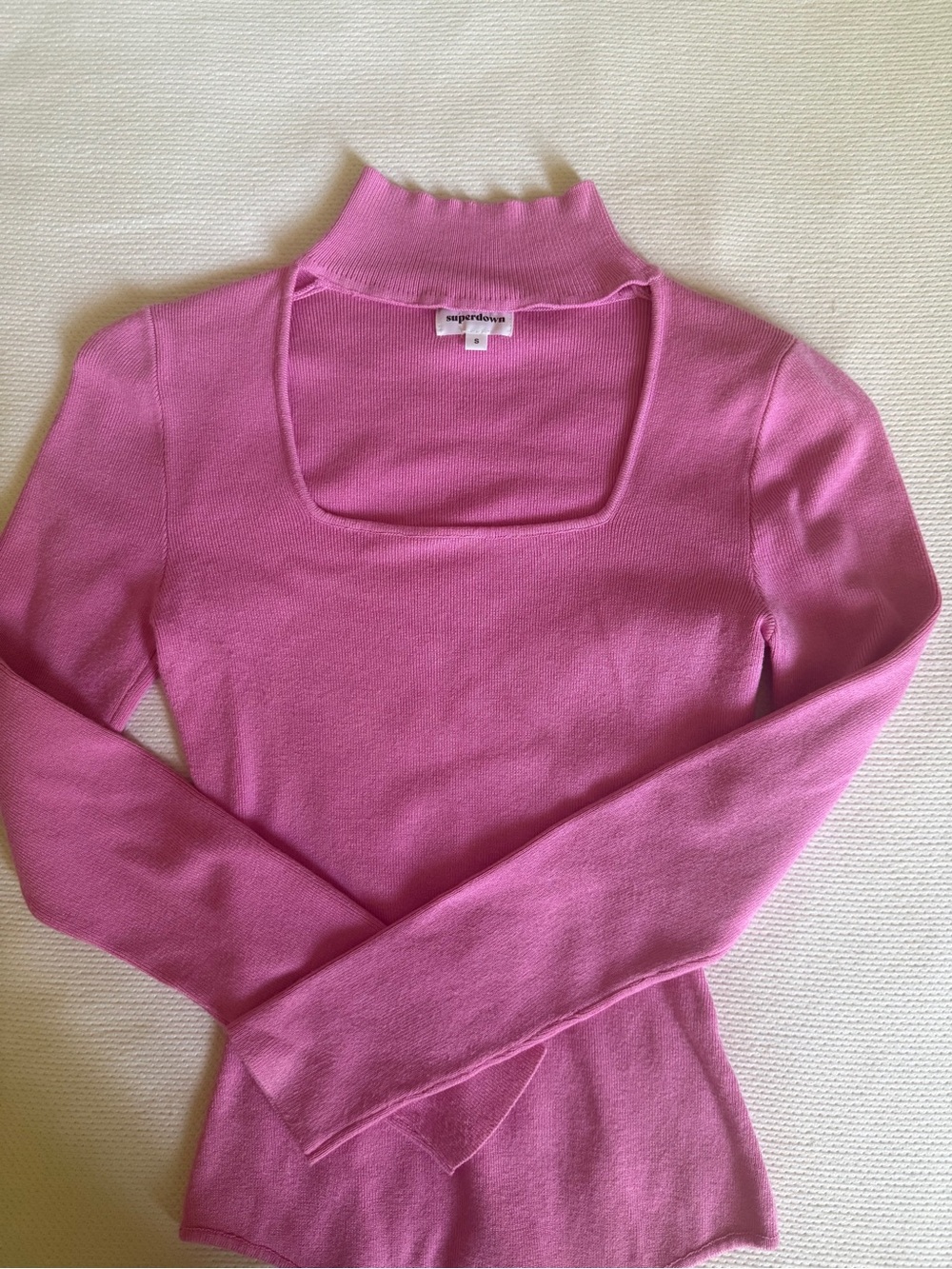 superdown Pink Square-Neck Ribbed Mock-Turtleneck Sweater